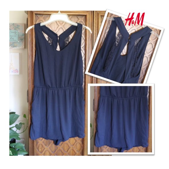 Divided by H&M Navy Lace Open Back Romper with Pockets! - Picture 14 of 16